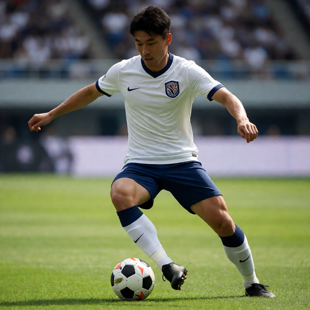 足球比赛现场，球员在绿茵场上激烈对抗